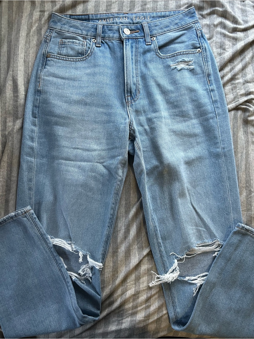 American Eagle Outfitters Light Blue Distressed Mom Jeans